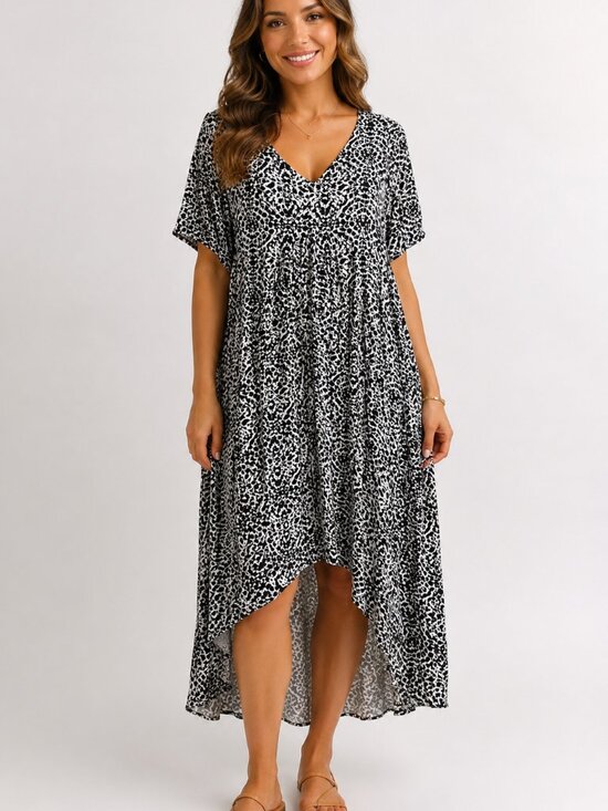 Evans Dresses & Skirts - NWT Evans Size 18 Mandalay Print High Low Midi Dress Blue Black Animal Print Tie